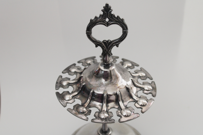 antique Victorian silver spoon holder table caddy spinning rack, ornate vintage silverplate