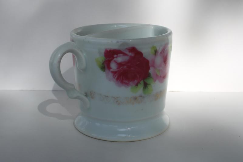 antique Victorian vintage shaving mug, Bavaria pink roses china cup