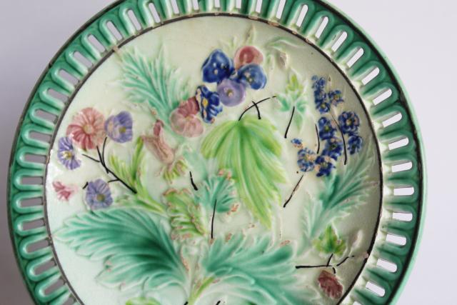 antique Villeroy & Boch German majolica pottery plate w/ reticulated border