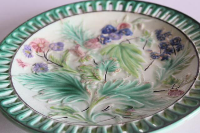 antique Villeroy & Boch German majolica pottery plate w/ reticulated border