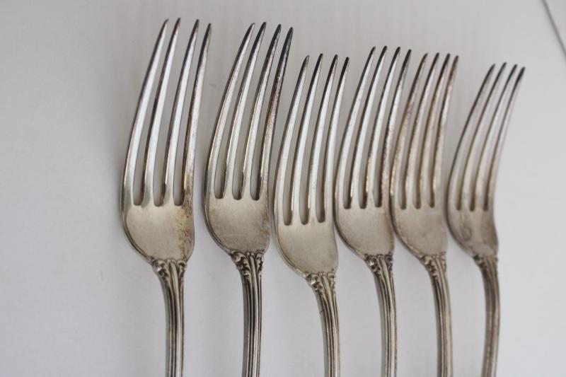 antique Wallace silver plate forks, Joan pattern 1890s vintage ornate Victorian flatware