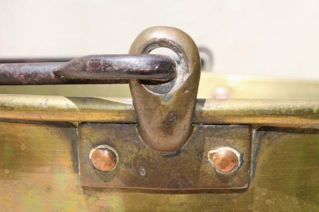 antique Waterbury brass kettle, bucket handle pot marked w/ Hayden patent mid 1800s vintage