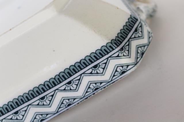 antique Wedgwood china blue & white transferware covered bowl, Edinburg aesthetic border, birds