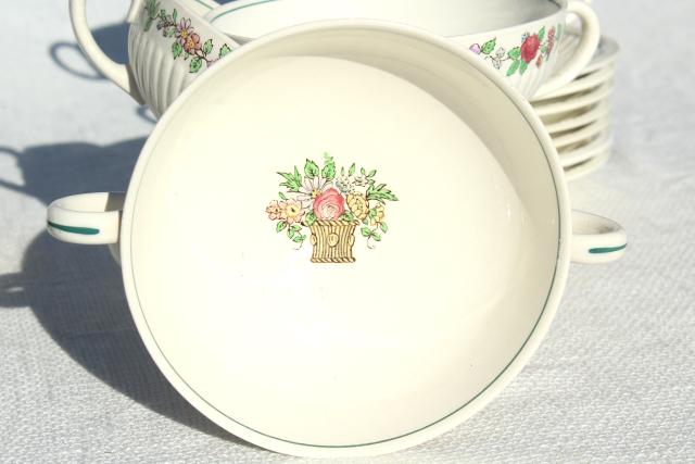 antique Wedgwood china cream soup bowls or bullion cups vintage 1917, Belmar pattern