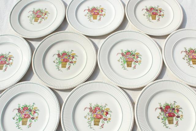 antique Wedgwood china dinner plates, Belmar flower basket on Edme shape, vintage 1917 