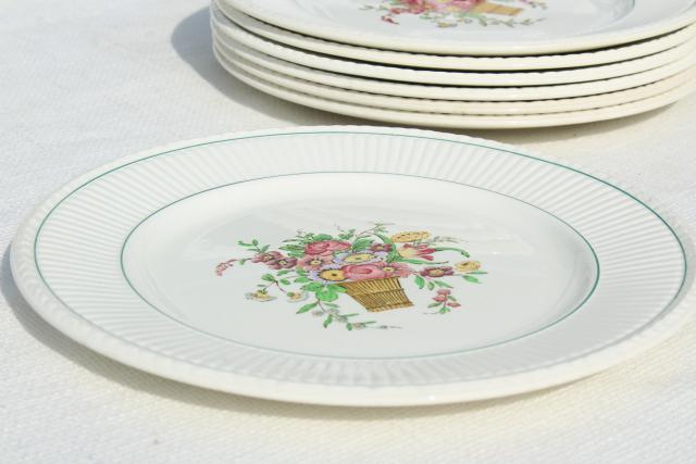 antique Wedgwood china dinner plates, Belmar flower basket on Edme shape, vintage 1917 