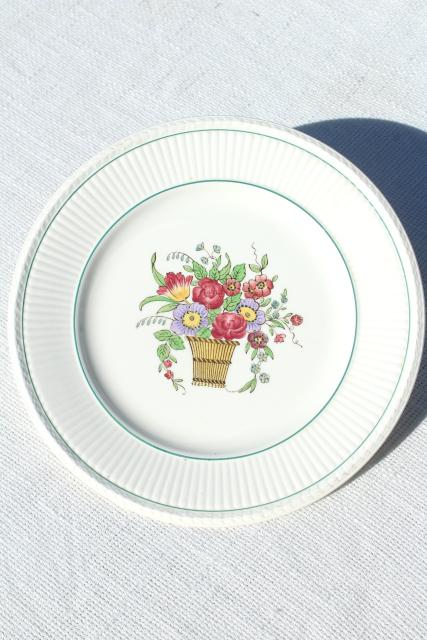 antique Wedgwood china plates, Belmar flower basket on Edme shape, vintage 1917