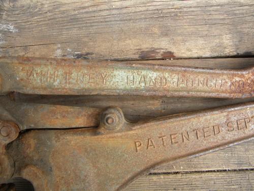 antique Whitney No 2 Hand punch for sheet metal work 1908 patent