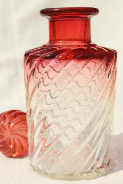 antique amberina glass decanter bottle, cranberry rubena ruby shaded to clear glass
