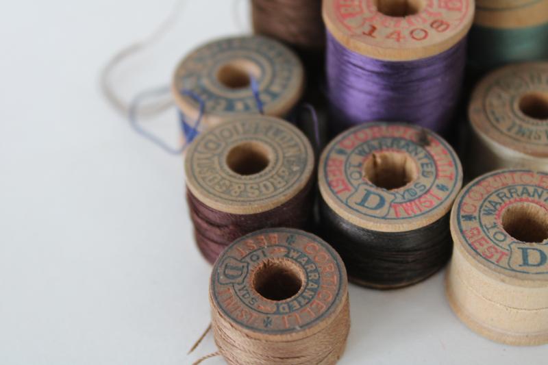 antique and vintage wooden spools sewing or embroidery thread lot, silk buttonhole twist
