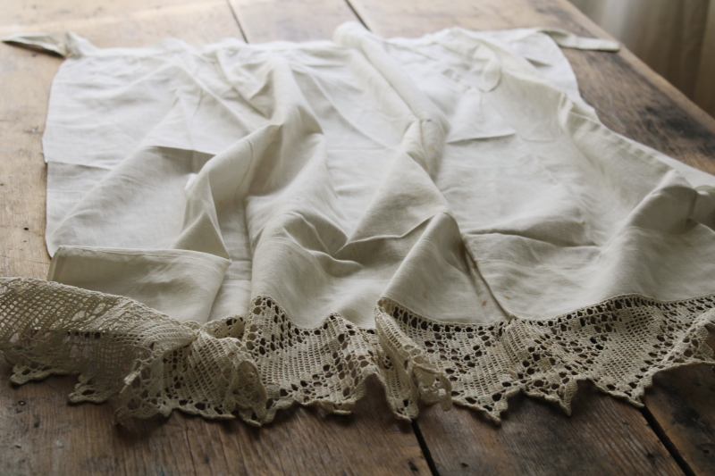 antique aprons, lot of three long white cotton half aprons w/ lace ...