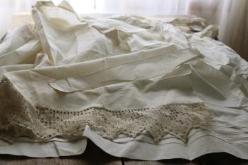 antique aprons, lot of three long white cotton half aprons w/ lace  tucks, vintage whites