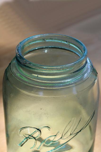 antique aqua blue glass canning jar, one quart Ball Mason 3L embossed lettering