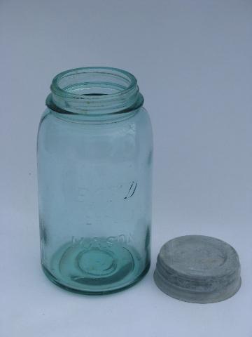 antique aqua blue green glass 1 qt Boyd Perfect Mason jar