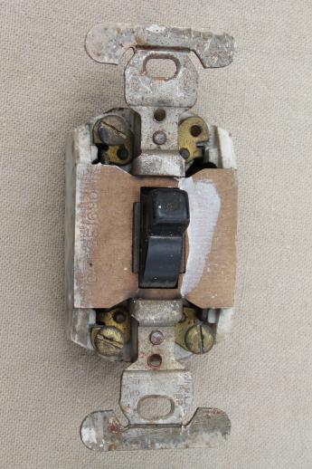 antique architectural light switches, old  switches w/ porcelain bodies, lot of 11
