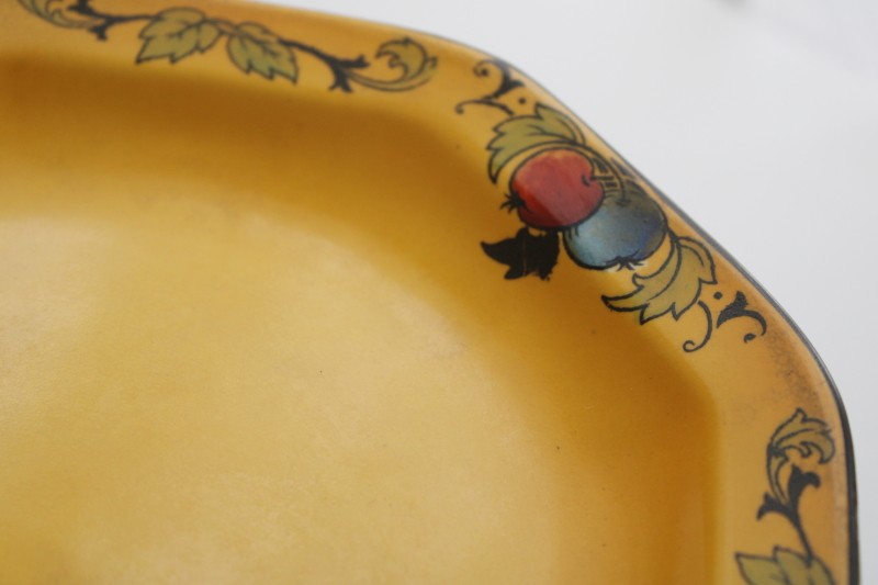 antique art deco 1920s vintage Crownford china plate, deep mustard gold w/ fruit border