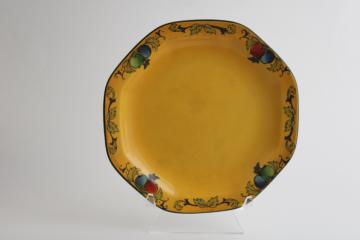 antique art deco 1920s vintage Crownford china plate, deep mustard gold w/ fruit border