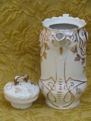 antique art nouveau porcelain coffee/chocolate pot, Limoges iris w/gold