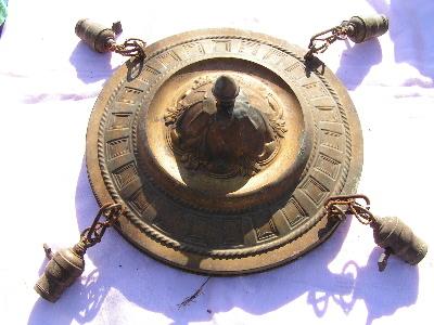 antique art noveau ornate brass medallion chandelier
