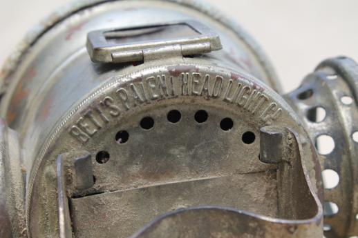 antique bicycle carbide head light, Bett's Patent Headlight Co for restoration