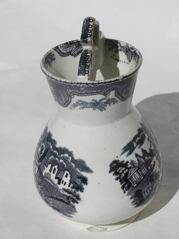 antique black transferware ironstone china toothbrush holder vase, or spooner?