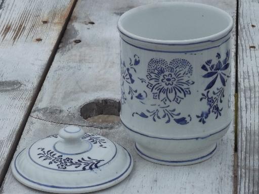 antique blue and white china pantry jar canister for Oatmeal, vintage Germany