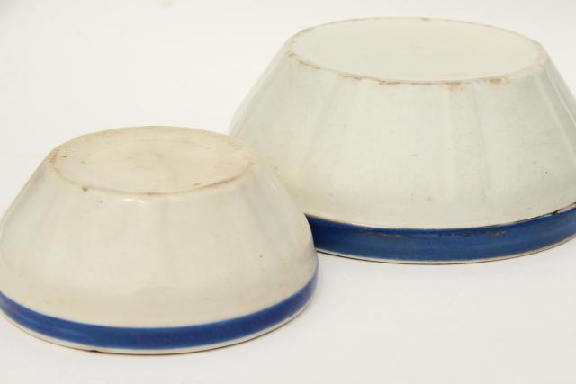 antique blue band mixing bowls, 1800s vintage blue & white, old china or pottery
