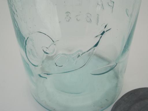 antique blue glass mason jar, old zinc lid canning jar w/ 1858 patent date