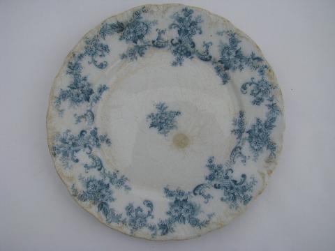 antique blue transferware plates, Elsie pattern, New Wharf Pottery - England