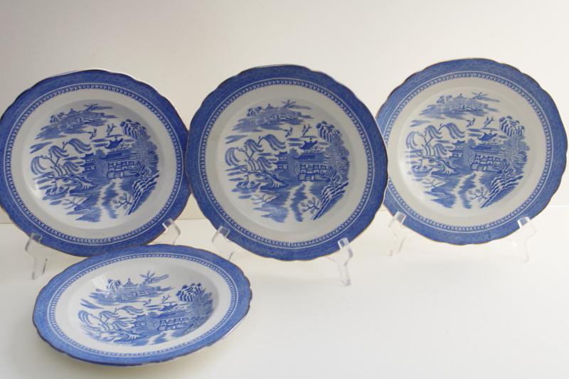 antique blue willow ware china soup bowl plates, Wilkinson Ye Olde Hall Potteries 