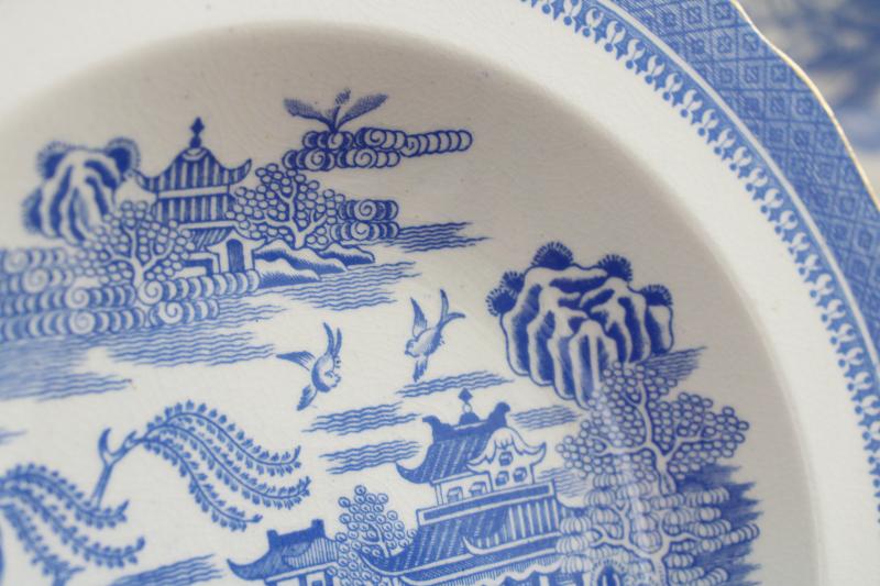 antique blue willow ware china soup bowl plates, Wilkinson Ye Olde Hall Potteries 