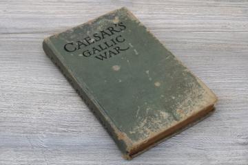 antique book w/ shabby worn aqua blue cloth cover, Caesars Gallic War C D Yonge vintage decor