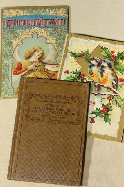 antique books for holiday decorations, A Christmas Carol & art cover illustration poetry