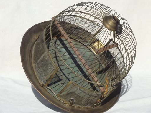 antique brass beehive birdcage w/ table stand, Victorian vintage bird cage 