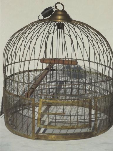 antique brass beehive birdcage w/ table stand, Victorian vintage bird cage 