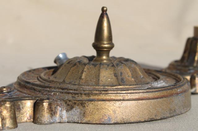 antique brass cast metal ceiling light flush mount lighting fixture w/ early 1900s Lightolier label