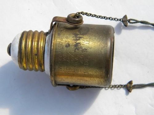 antique brass early dimmer socket for early electric lighting, 1908 patent