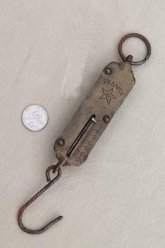 antique brass hanging scale, early century vintage PS&W Co spring balance