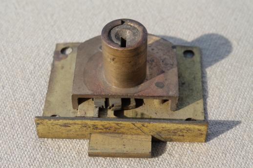 antique brass lock & skeleton key,  vintage half mortise lock hardware for drawer or door