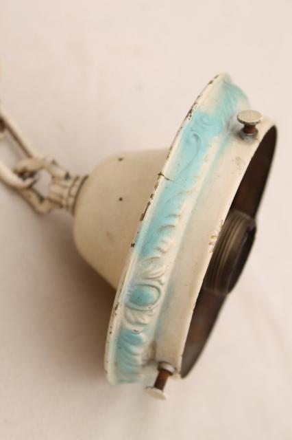 antique brass pendant light fixture, vintage lighting w/ original old paint & milk glass shade