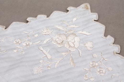 antique bride's hanky, embroidered ivory silk handkerchief vintage 1920s or 30s