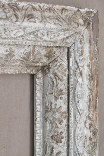 antique brocante picture frames, pair of ornate old wood frames w/ shabby white paint