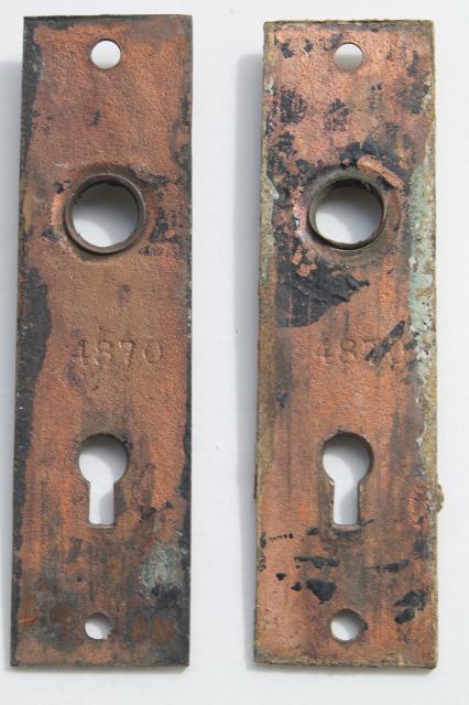 antique bronze door escutcheon plates, vintage door knob hardware for skeleton keys 