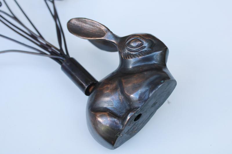 antique bronze finish cast metal bunny wire photo holder, farmhouse style spring decor