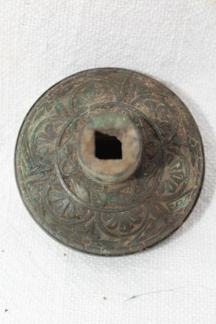 antique bronze or brass door knob, vintage heavy cast door hardware w/ original patina
