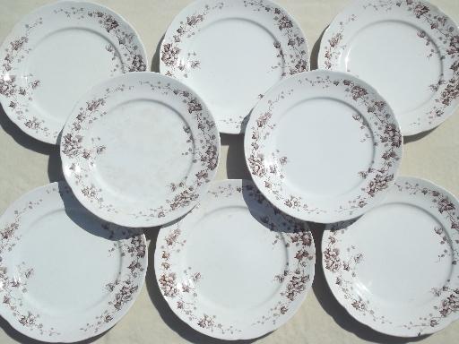 antique brown transferware plates, English Staffordshire ironstone china