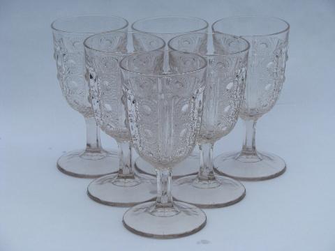 antique bullseye pattern glass water glasses, six EAPG vintage goblets