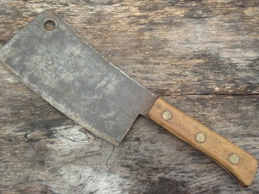 antique butcher cleaver knife, full tang forged steel blade