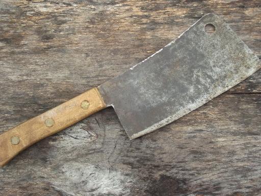 antique butcher cleaver knife, full tang forged steel blade