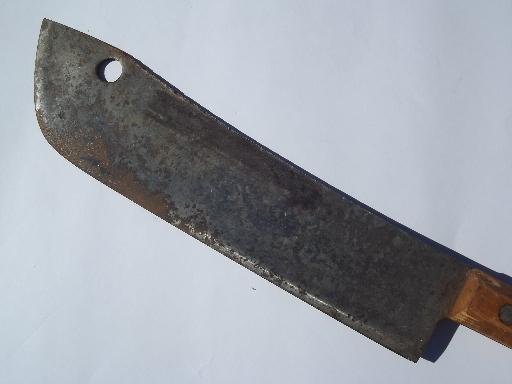 antique butcher cleaver knife, huge old full tang forged steel blade